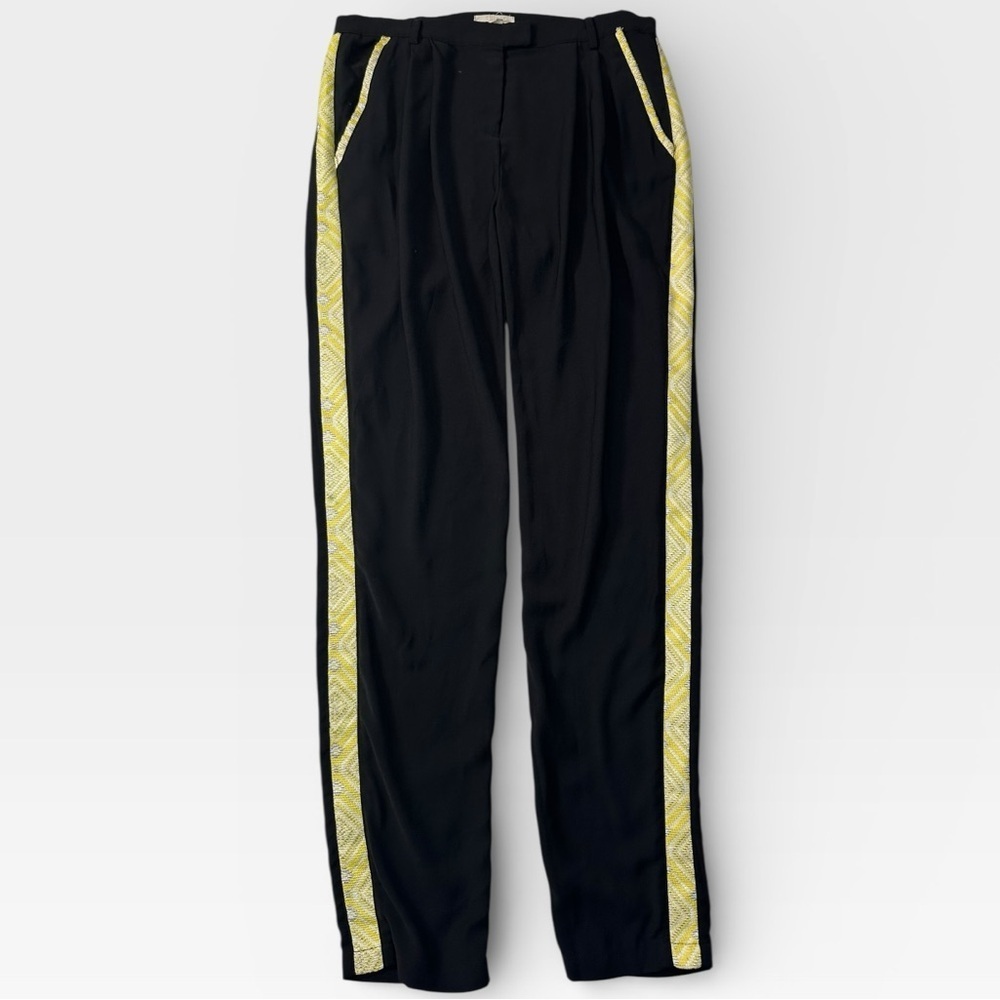 Anthropologie Tulle Black and Yellow Embroidered Pants Size 31 Fancy Pants Dress